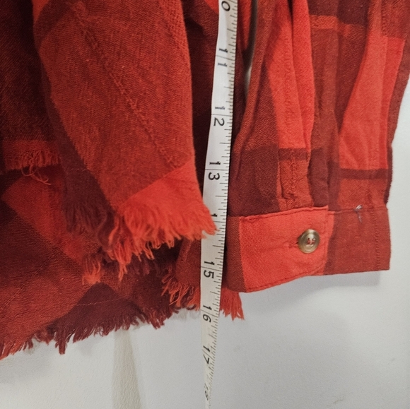 Easel Red Plaid Button Down Shirt With Distressed Hem! - Picture 5 of 5